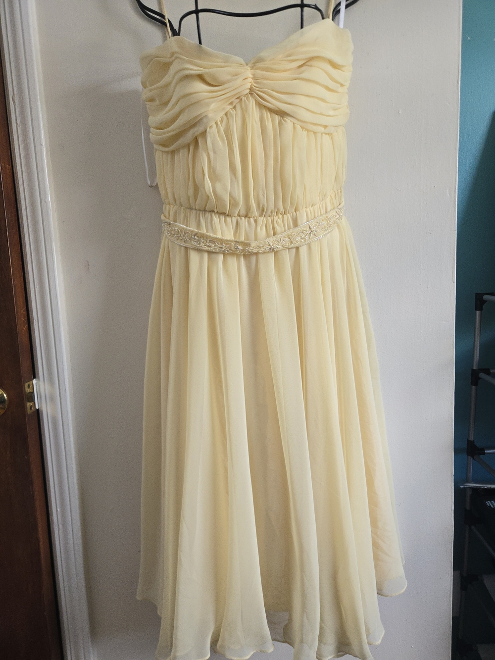 Lazaro Bridesmaid Strapless Chiffon  Dress in Soft Yellow